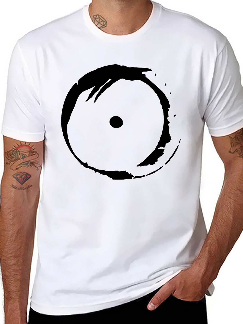 Mens Black T-Shirt with Abstract Circle Design