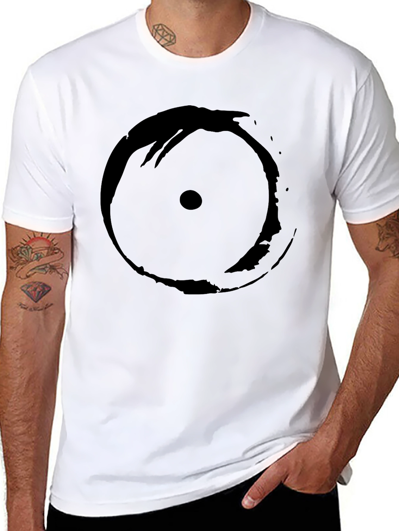 Mens Black T-Shirt with Abstract Circle Design