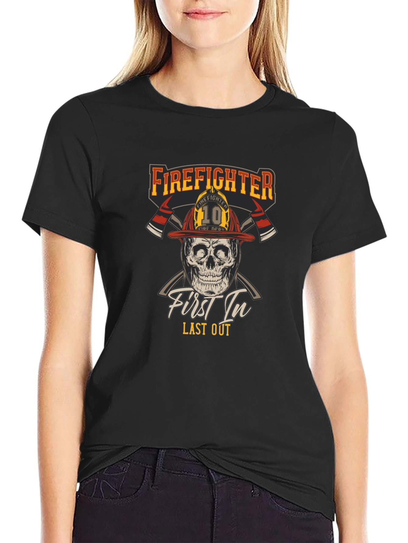Firefighter Skull T-Shirt - First In Last Out Graphic Tee