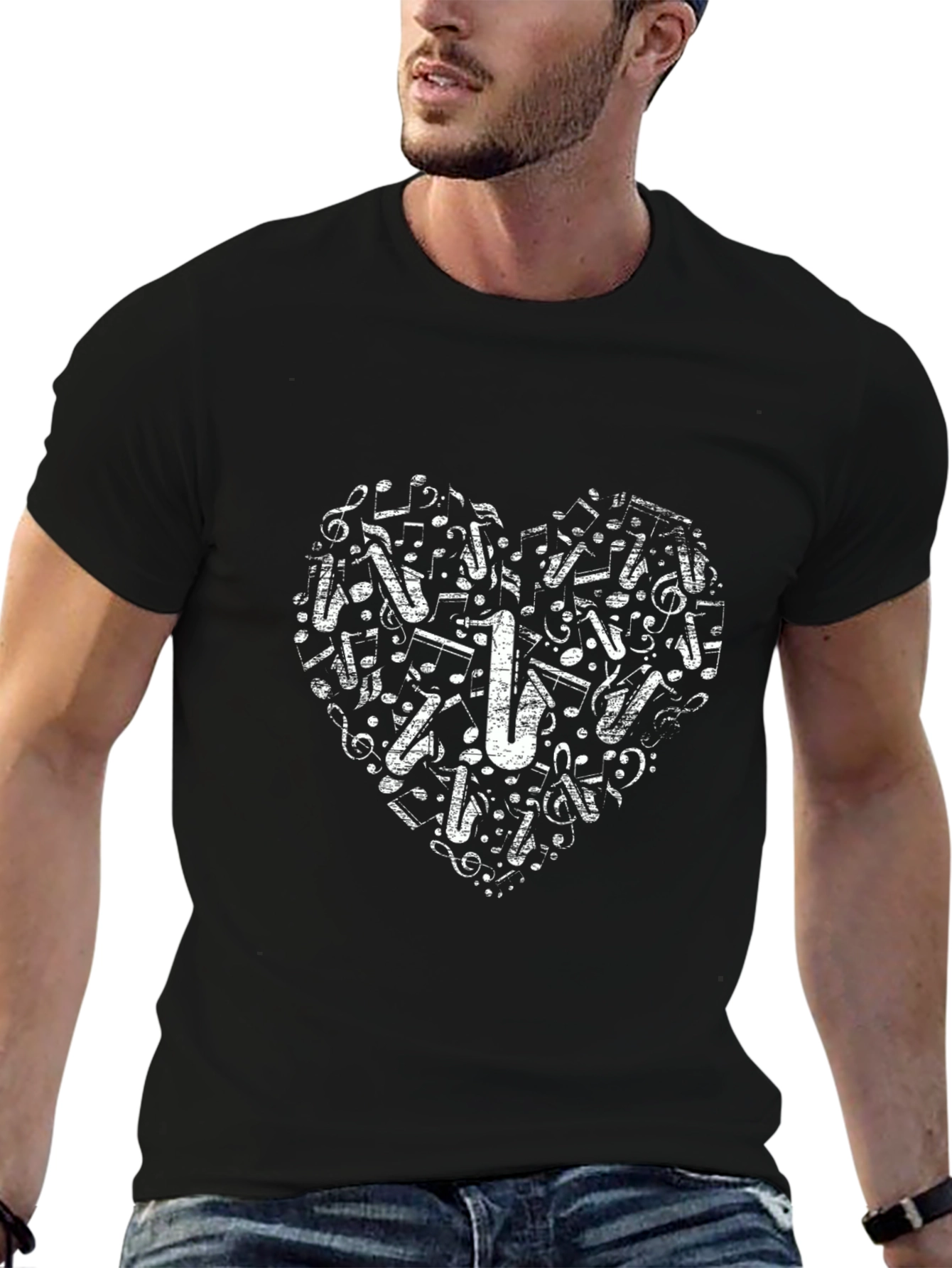Music Heart Saxophone T-Shirt - Black Cotton Tee