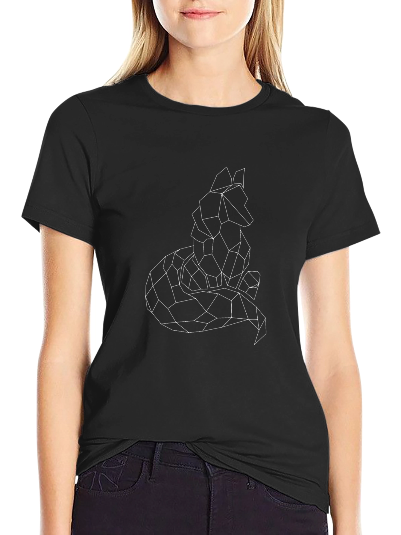 Geometric Fox T-Shirt - Unique Line Art Design