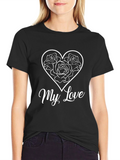 My Love Rose Heart Black T-Shirt