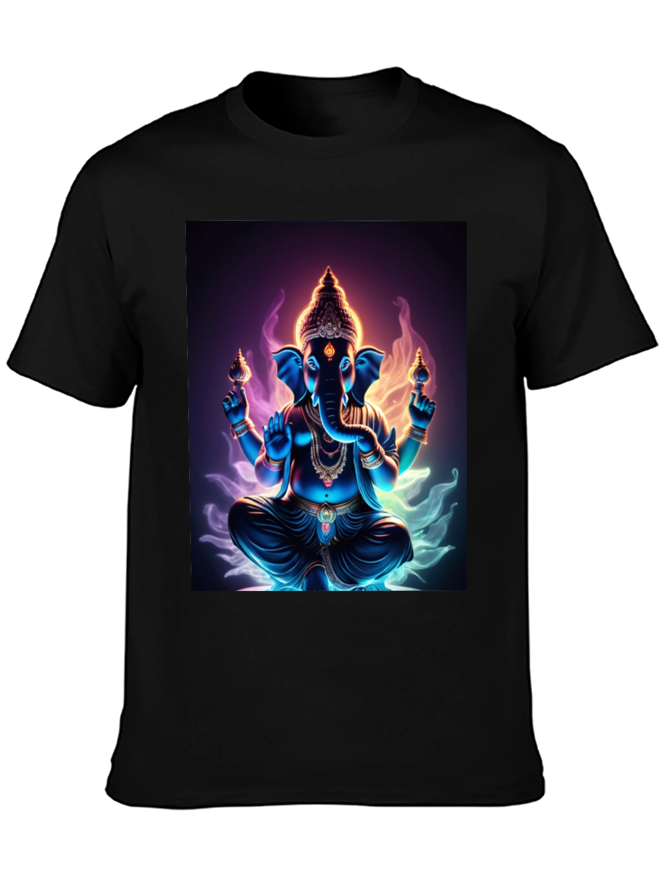Ganesh Graphic Tee - Spiritual Print Black T-Shirt