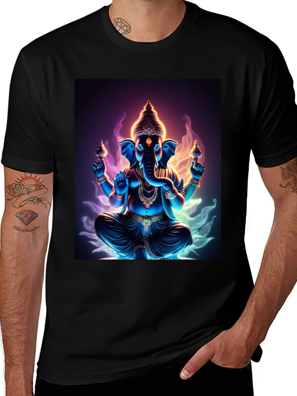 Ganesh Graphic Tee - Spiritual Print Black T-Shirt