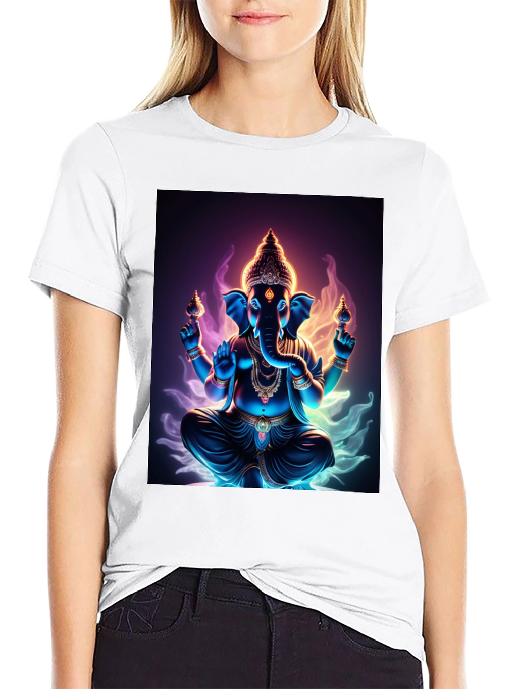 Ganesh Graphic Tee - Spiritual Print Black T-Shirt