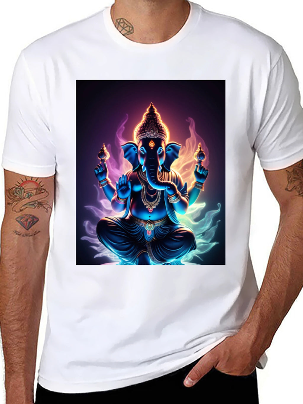 Ganesh Graphic Tee - Spiritual Print Black T-Shirt