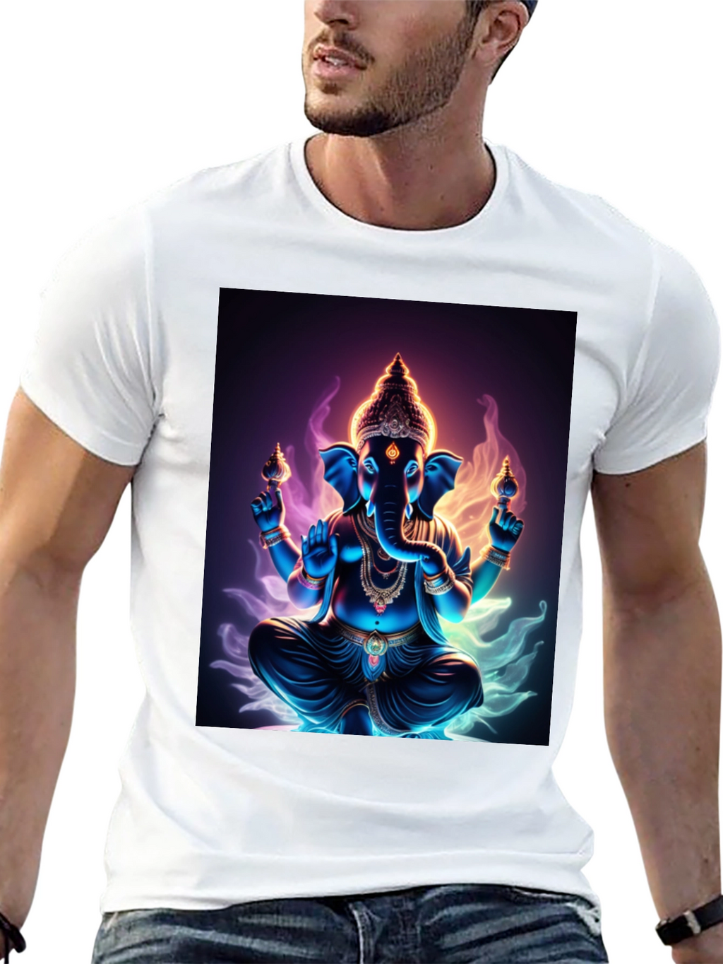 Ganesh Graphic Tee - Spiritual Print Black T-Shirt