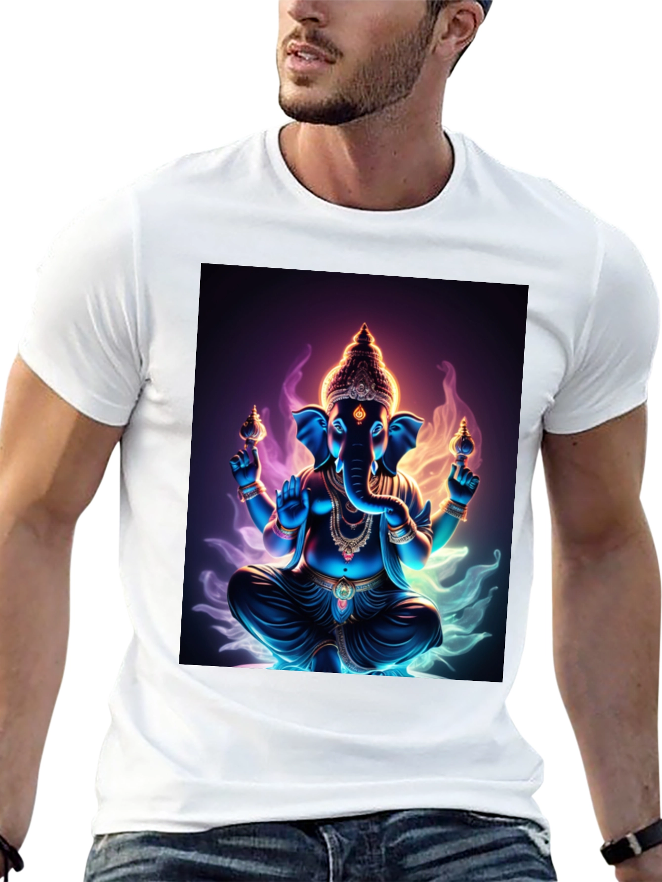 Ganesh Graphic Tee - Spiritual Print Black T-Shirt
