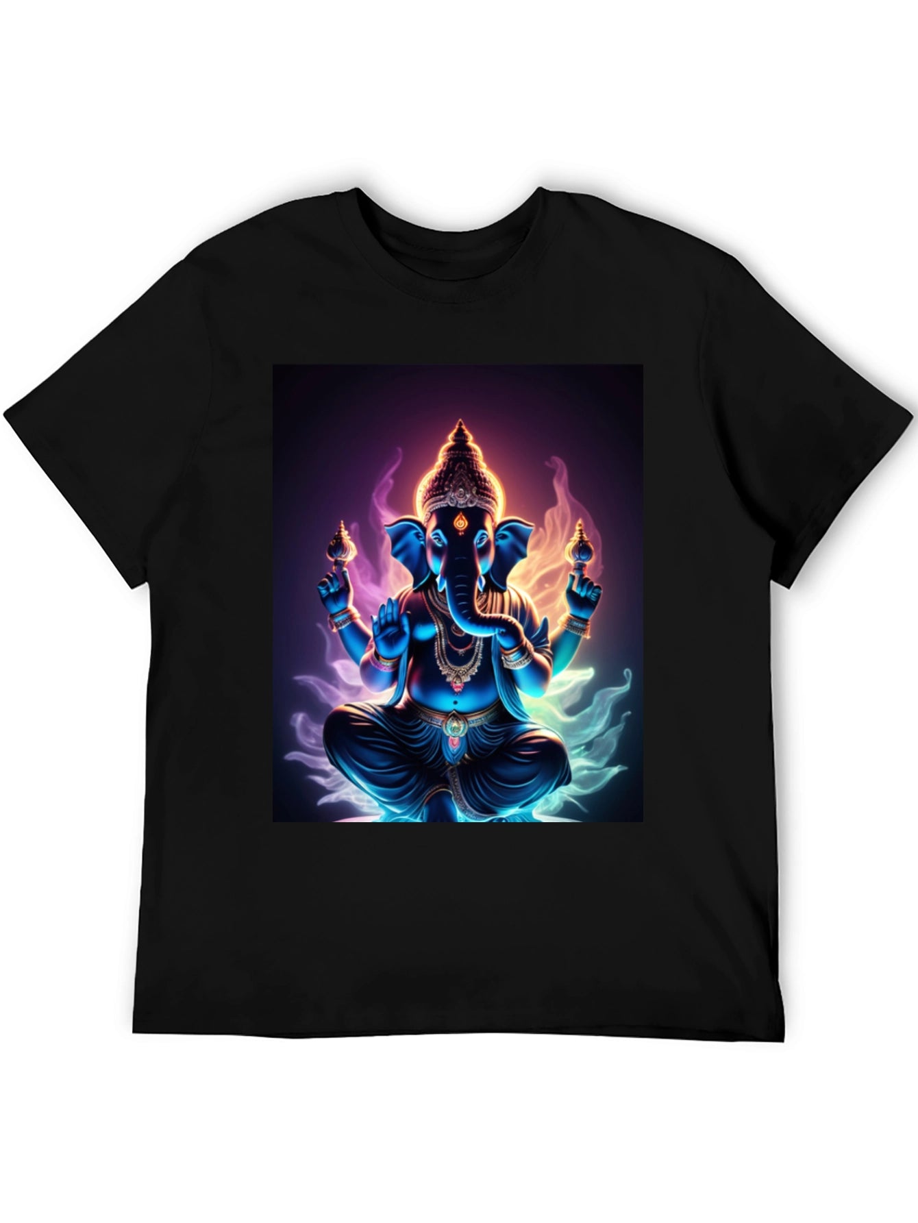 Ganesh Graphic Tee - Spiritual Print Black T-Shirt