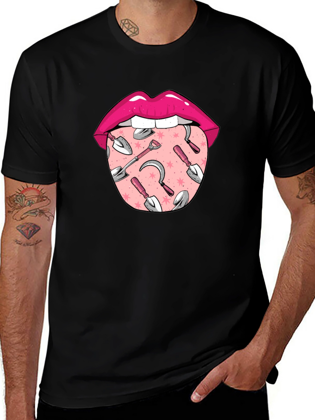 Gardening Tongue Graphic Tee - Black Unisex