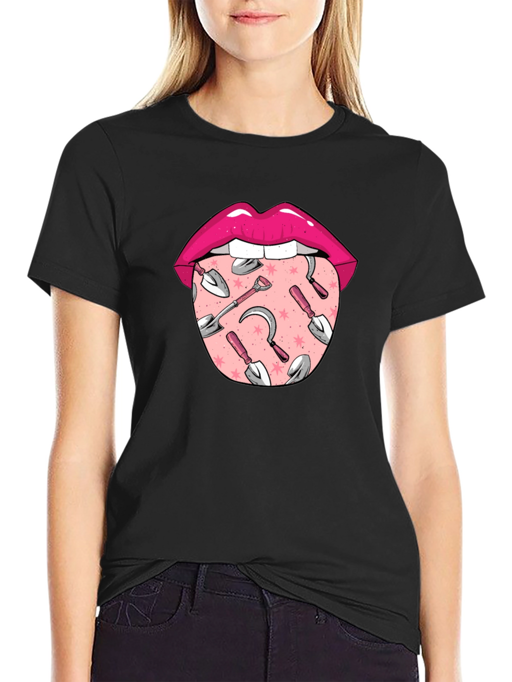 Gardening Tongue Graphic Tee - Black Unisex