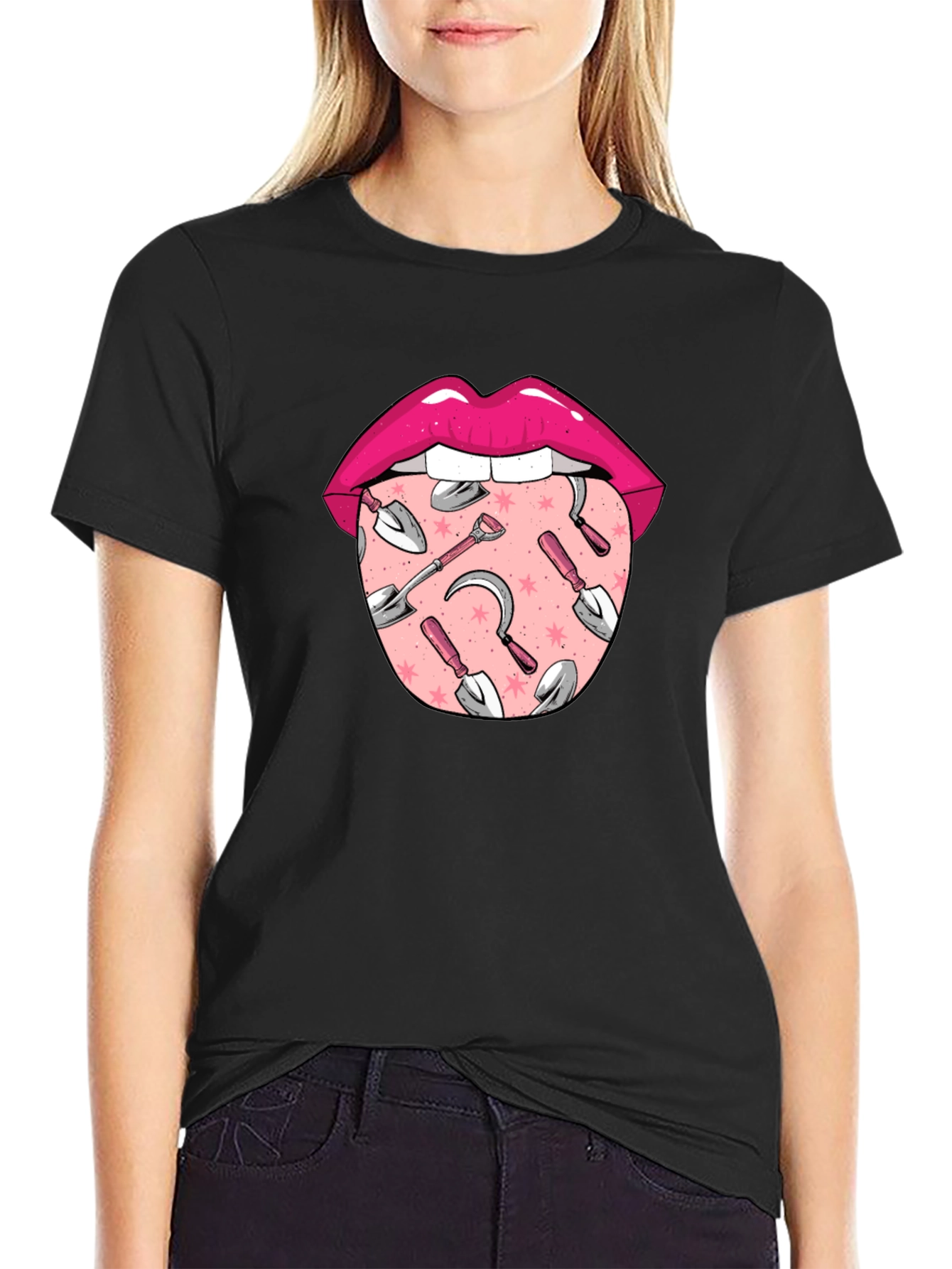Gardening Tongue Graphic Tee - Black Unisex