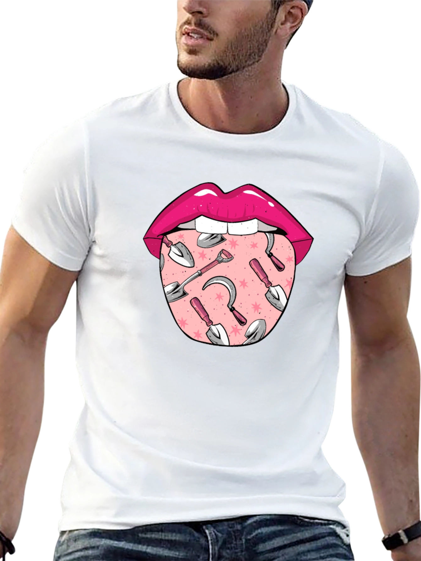 Gardening Tongue Graphic Tee - Black Unisex
