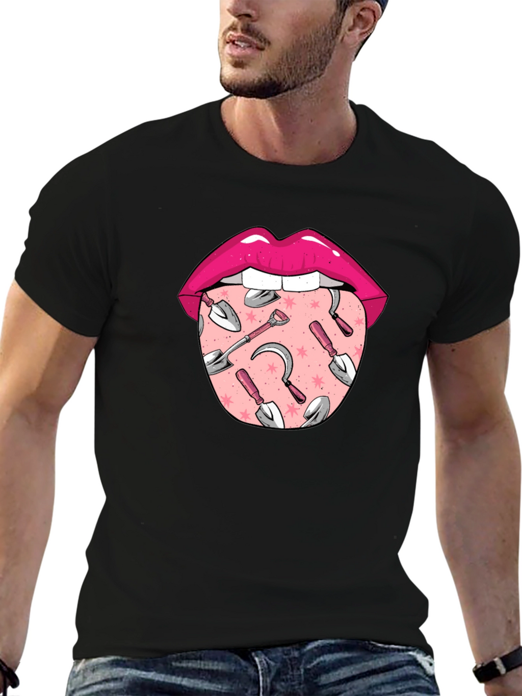Gardening Tongue Graphic Tee - Black Unisex