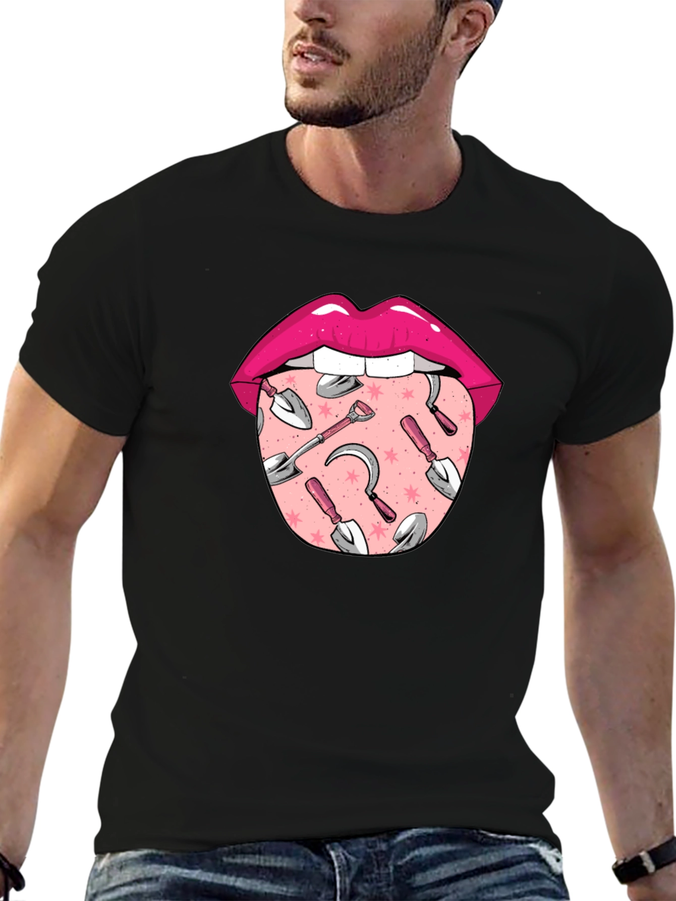Gardening Tongue Graphic Tee - Black Unisex