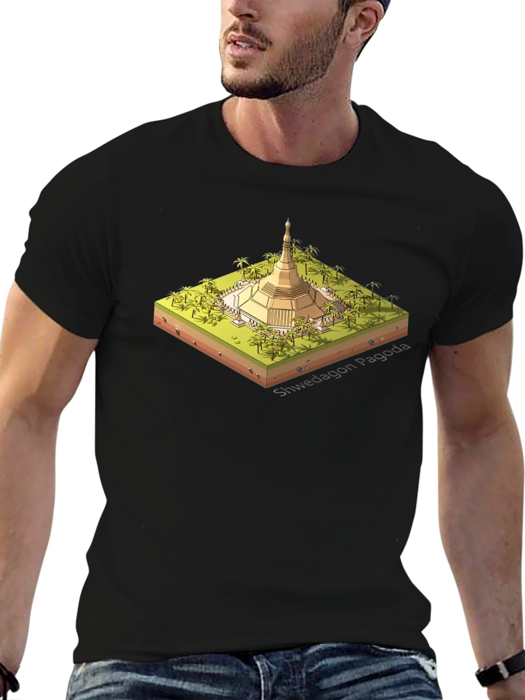 Shwedagon Pagoda Graphic Tee - Black Cotton