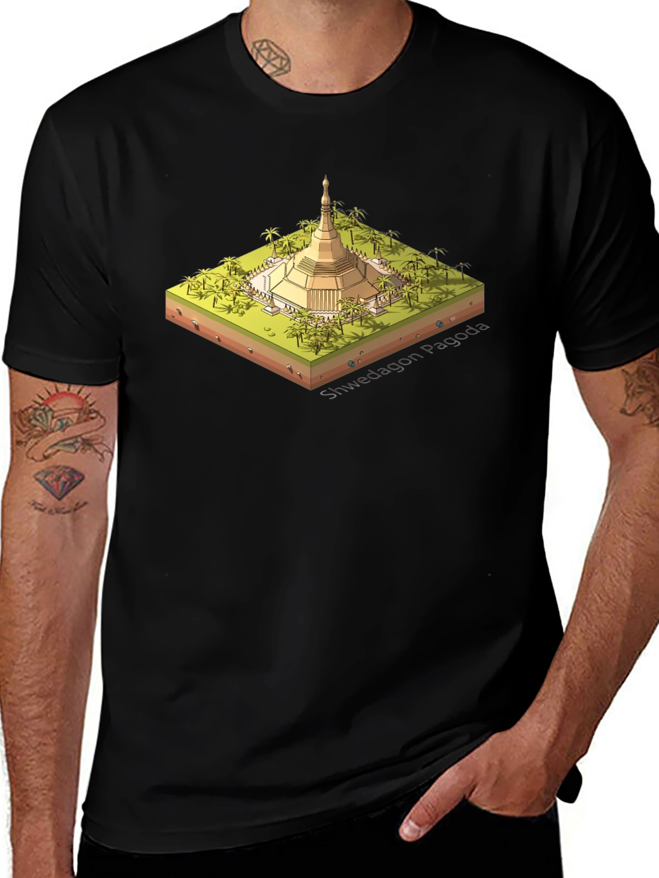Shwedagon Pagoda Graphic Tee - Black Cotton