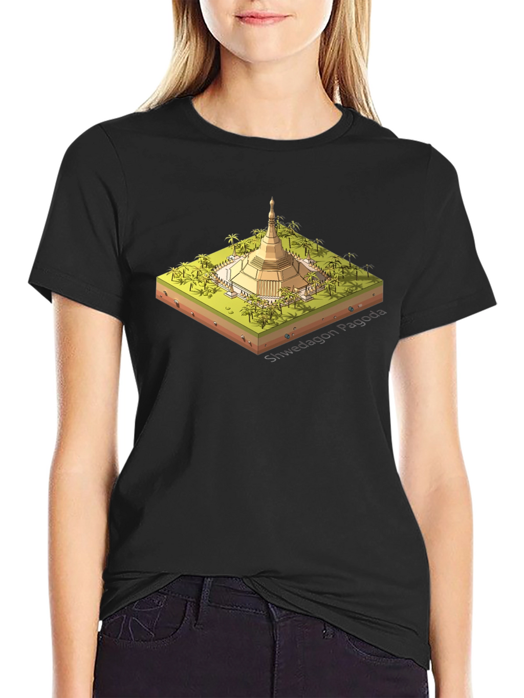 Shwedagon Pagoda Graphic Tee - Black Cotton