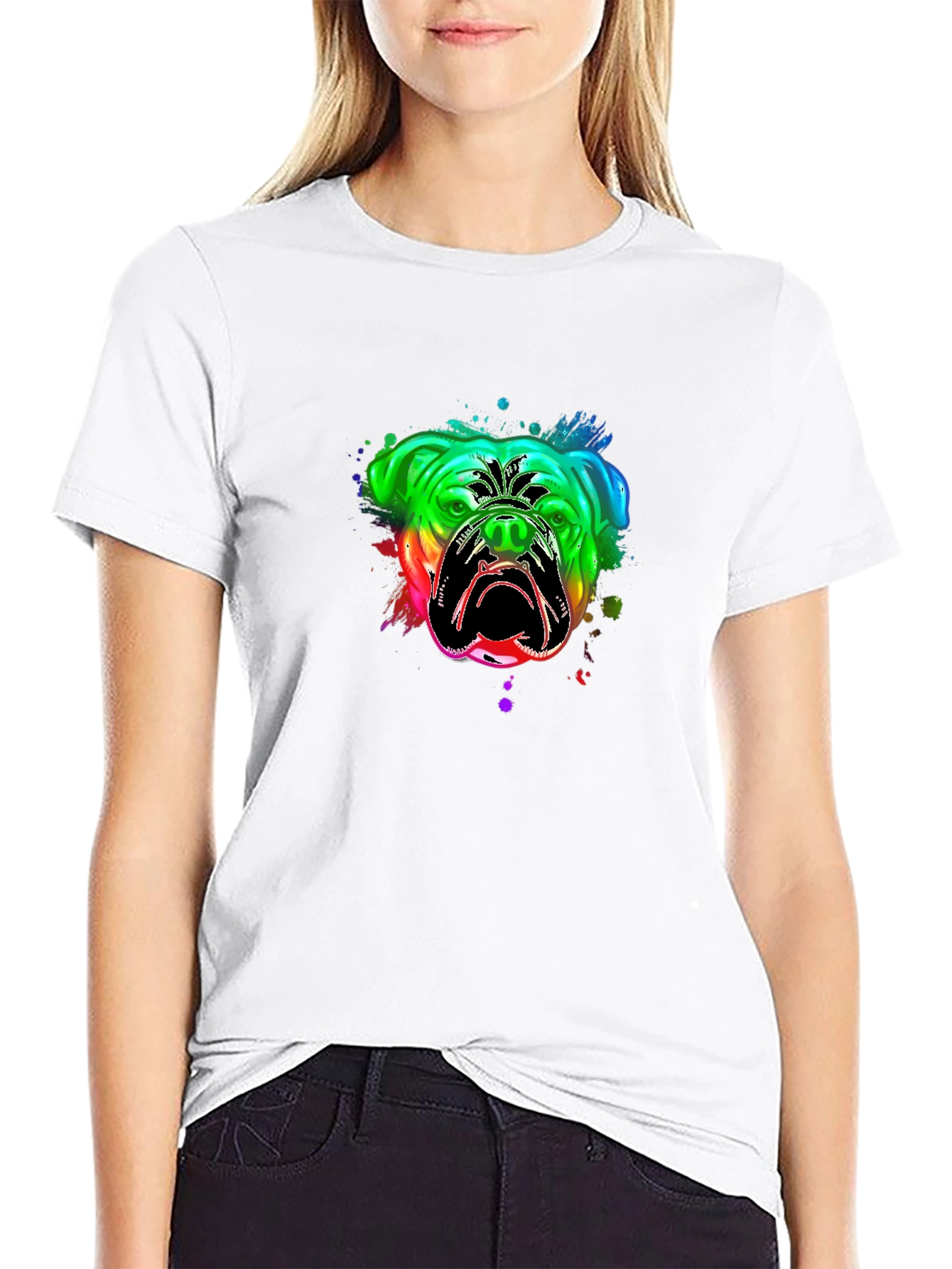 Bulldog Rainbow Graphic T-Shirt - Black