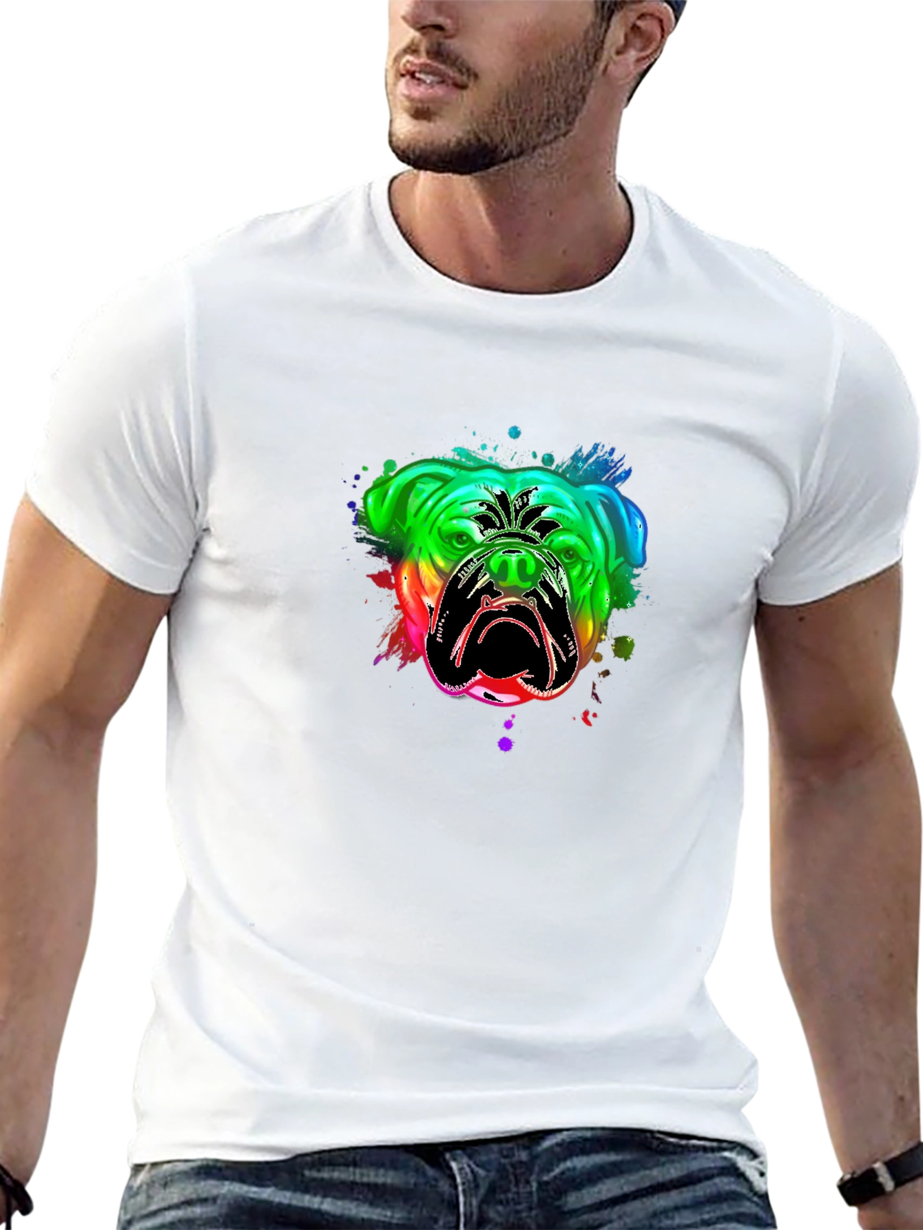 Bulldog Rainbow Graphic T-Shirt - Black
