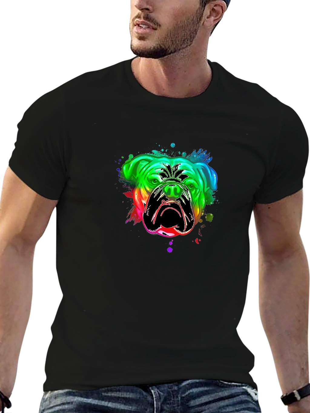 Bulldog Rainbow Graphic T-Shirt - Black