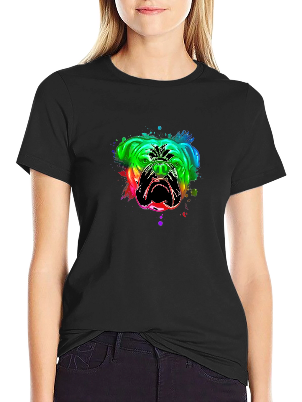 Bulldog Rainbow Graphic T-Shirt - Black