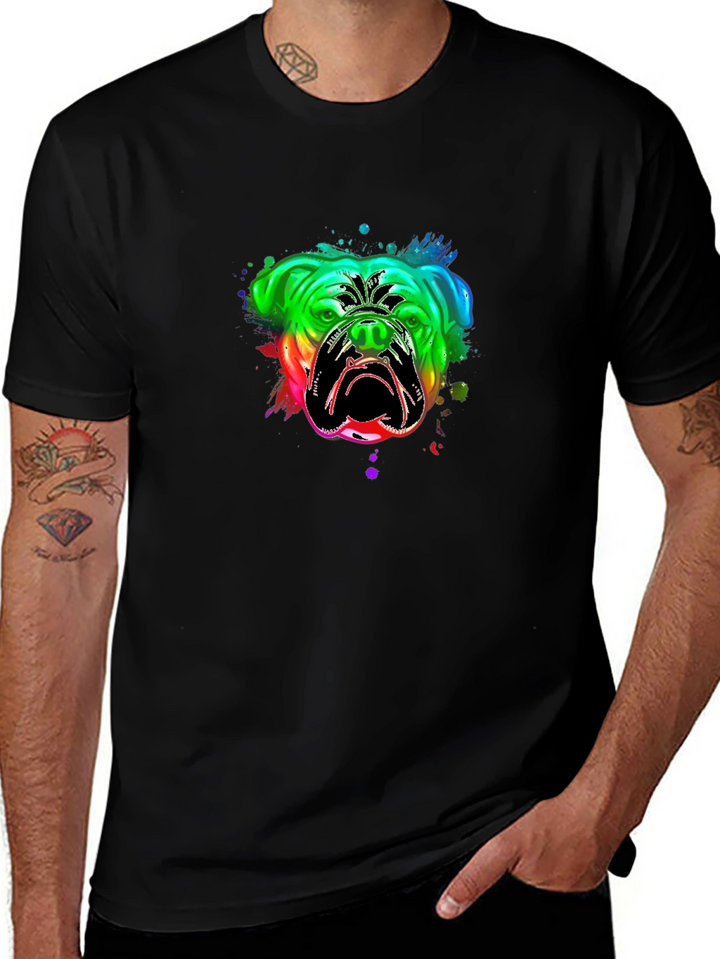 Bulldog Rainbow Graphic T-Shirt - Black
