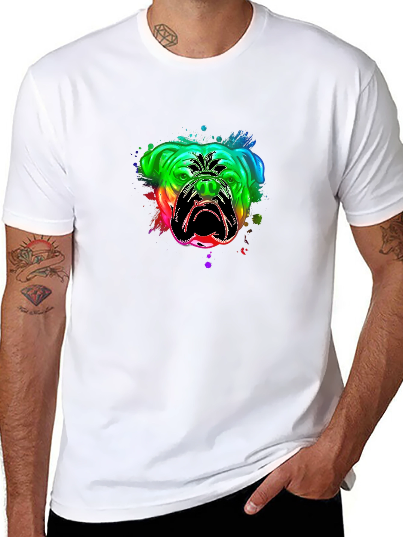 Bulldog Rainbow Graphic T-Shirt - Black