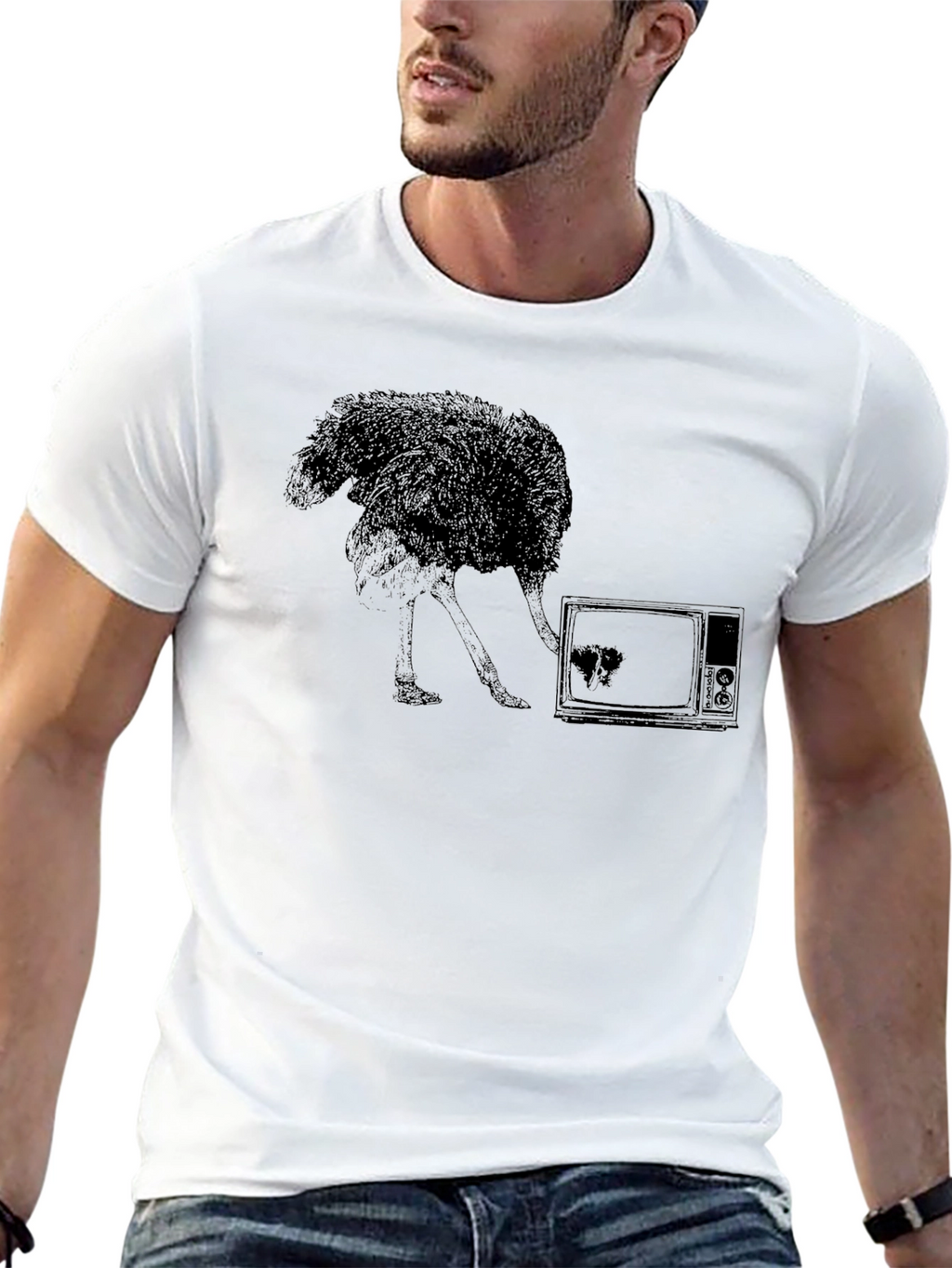 Ostrich TV Black T-Shirt - Unique Graphic Tee