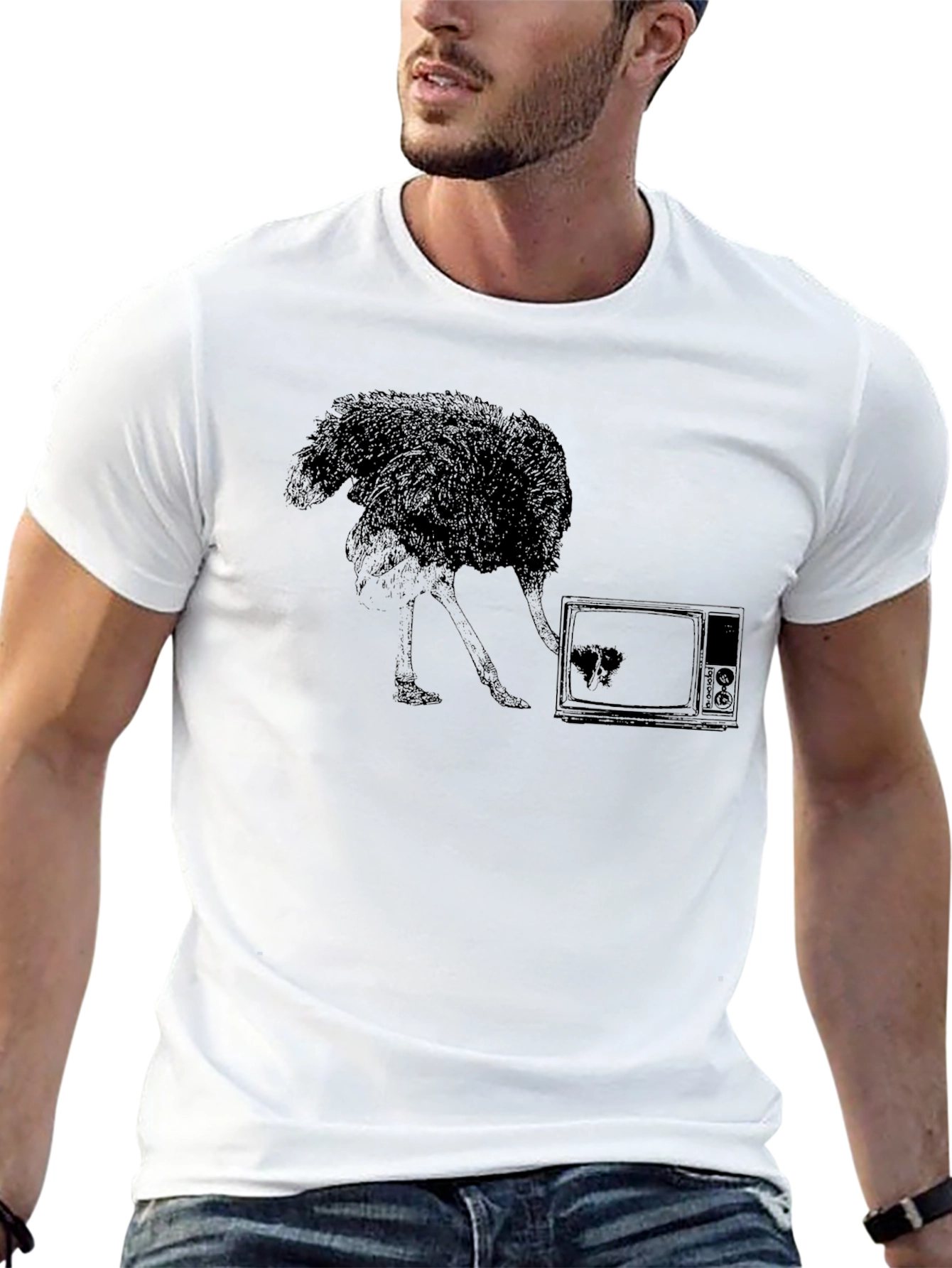 Ostrich TV Black T-Shirt - Unique Graphic Tee