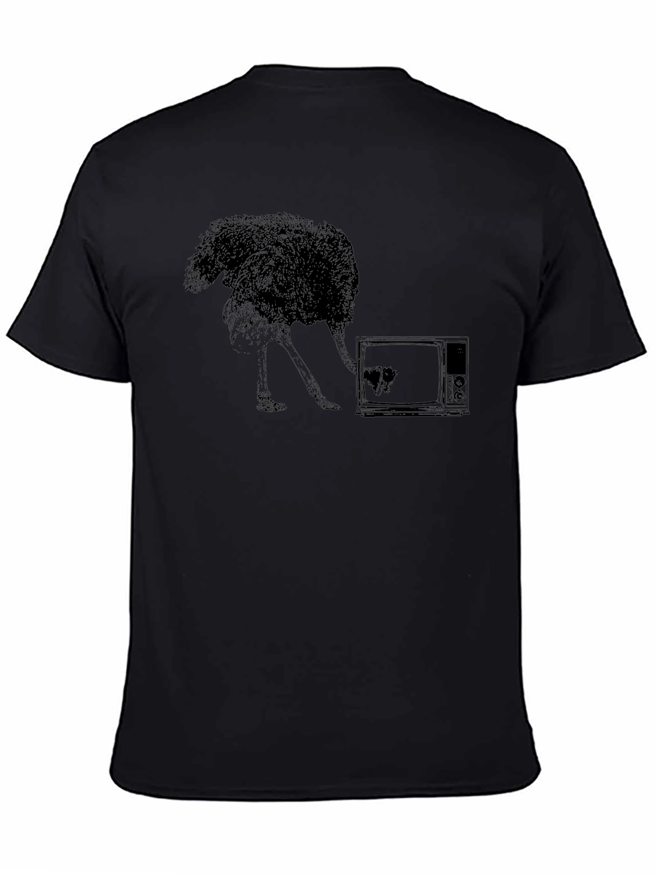 Ostrich TV Black T-Shirt - Unique Graphic Tee