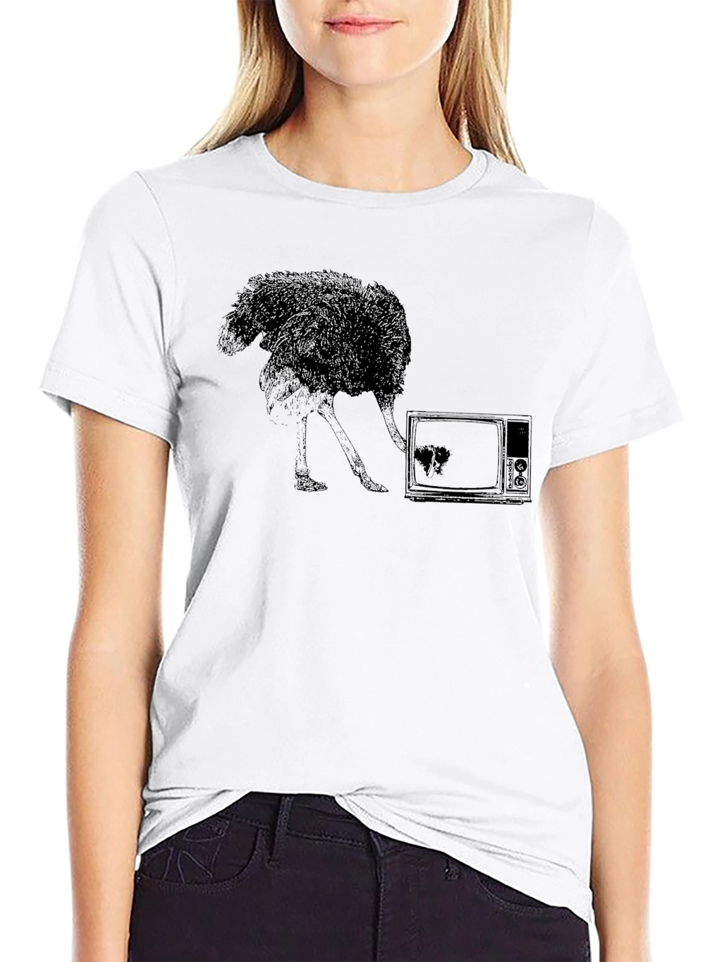 Ostrich TV Black T-Shirt - Unique Graphic Tee
