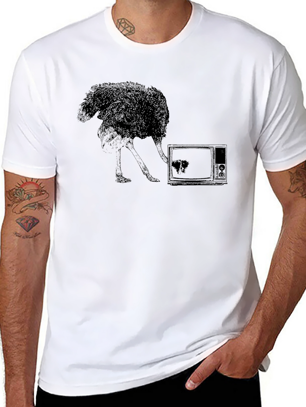 Ostrich TV Black T-Shirt - Unique Graphic Tee