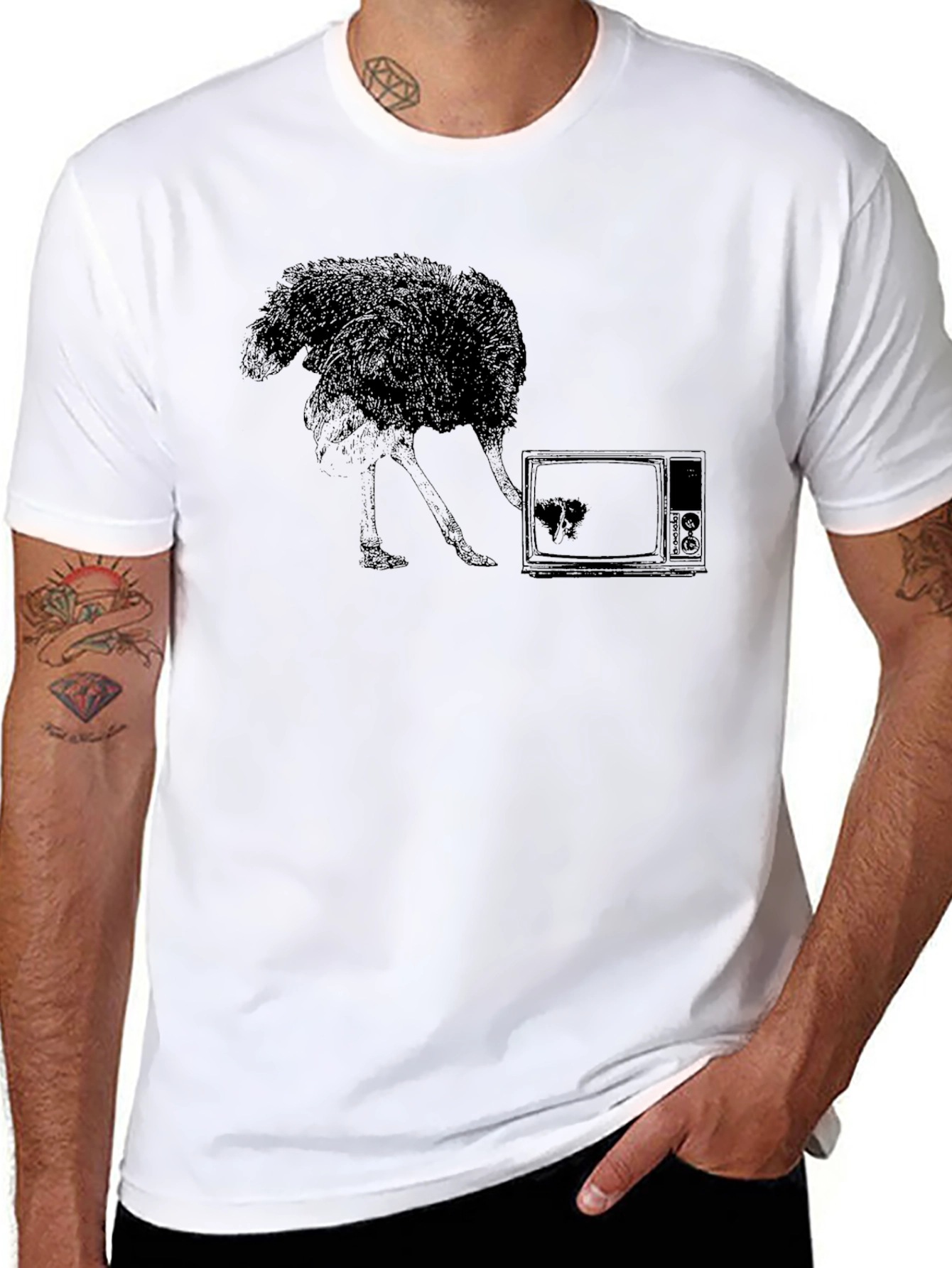 Ostrich TV Black T-Shirt - Unique Graphic Tee