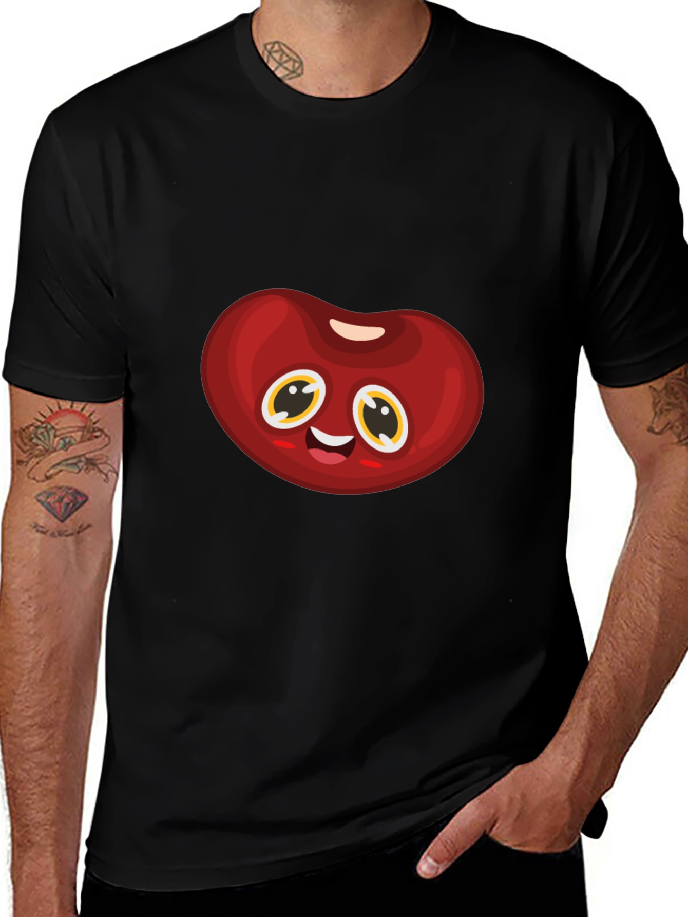 Cute Animated Bean Graphic Black T-Shirt