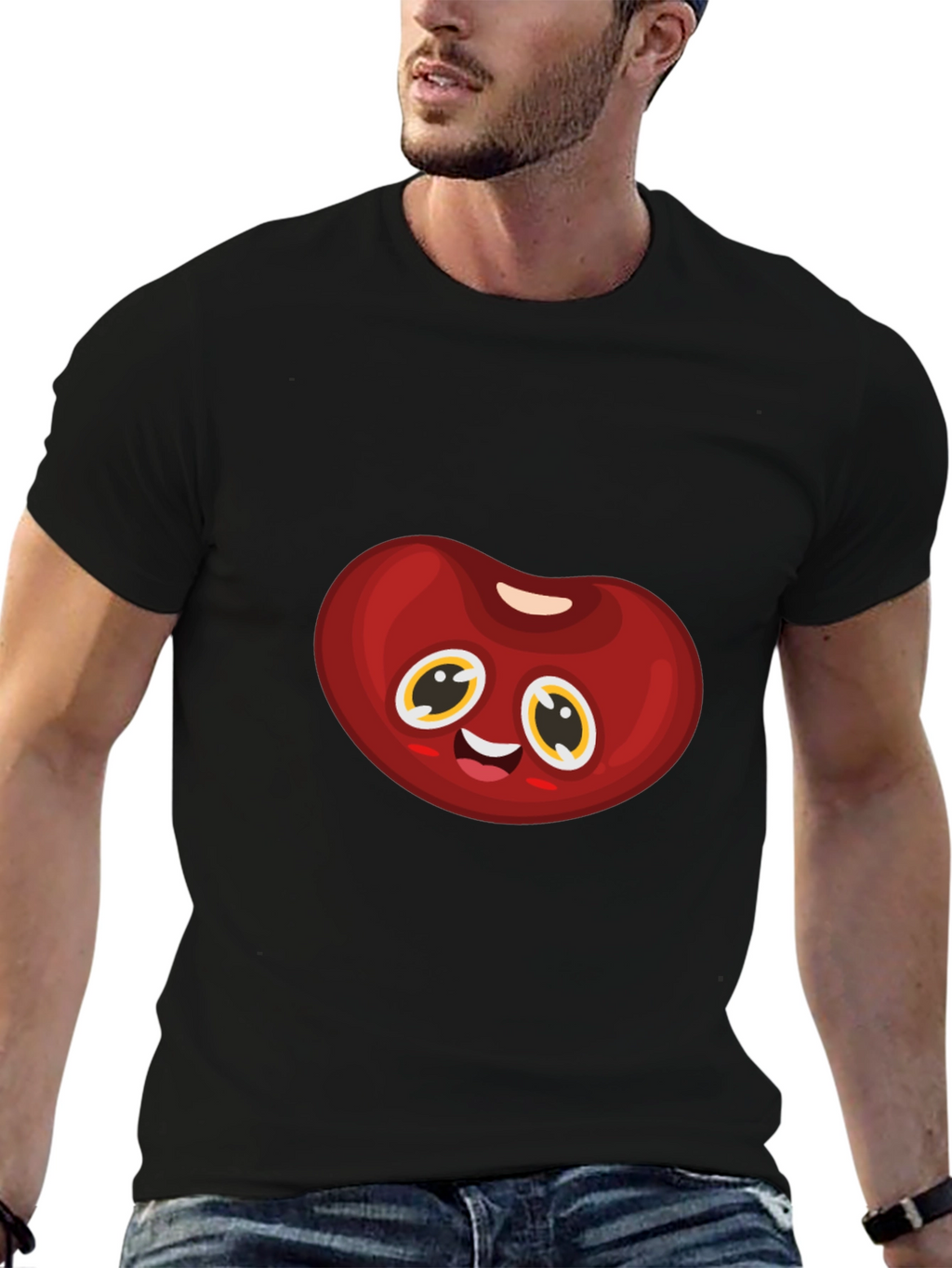 Cute Animated Bean Graphic Black T-Shirt