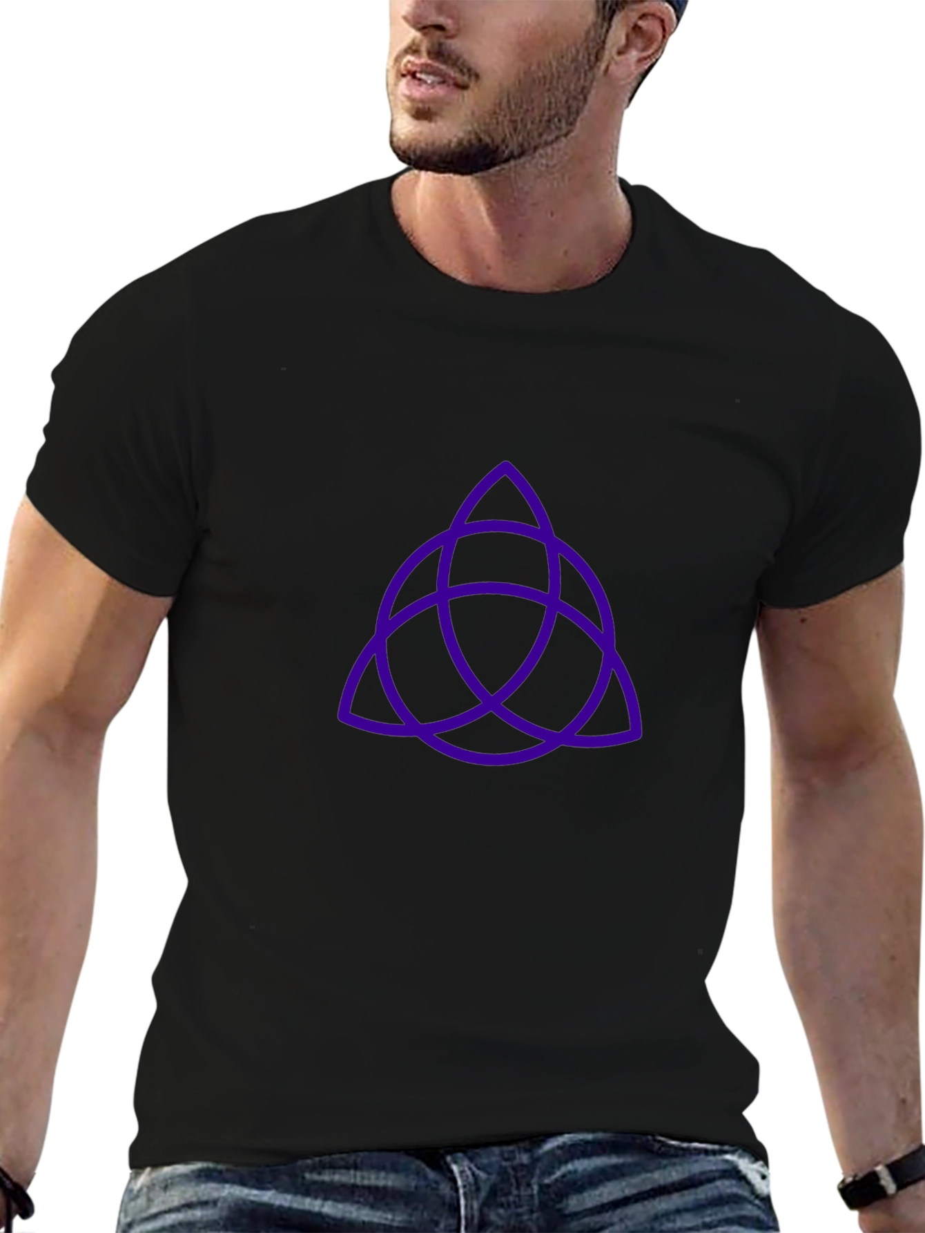 Black T-Shirt with Purple Trinity Knot Design