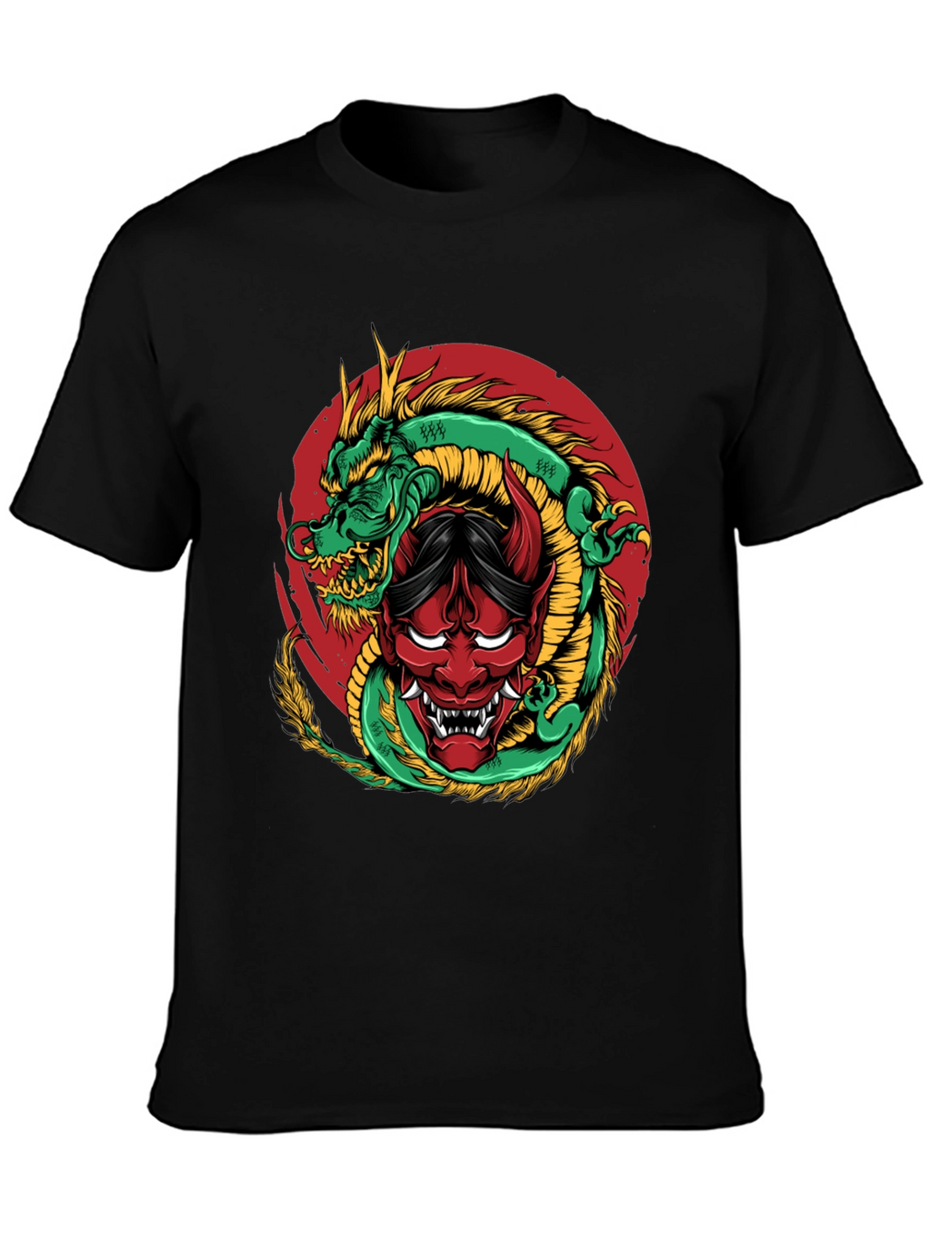 Dragon and Oni Mask Graphic T-Shirt
