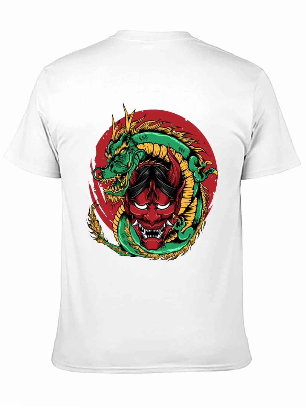 Dragon and Oni Mask Graphic T-Shirt