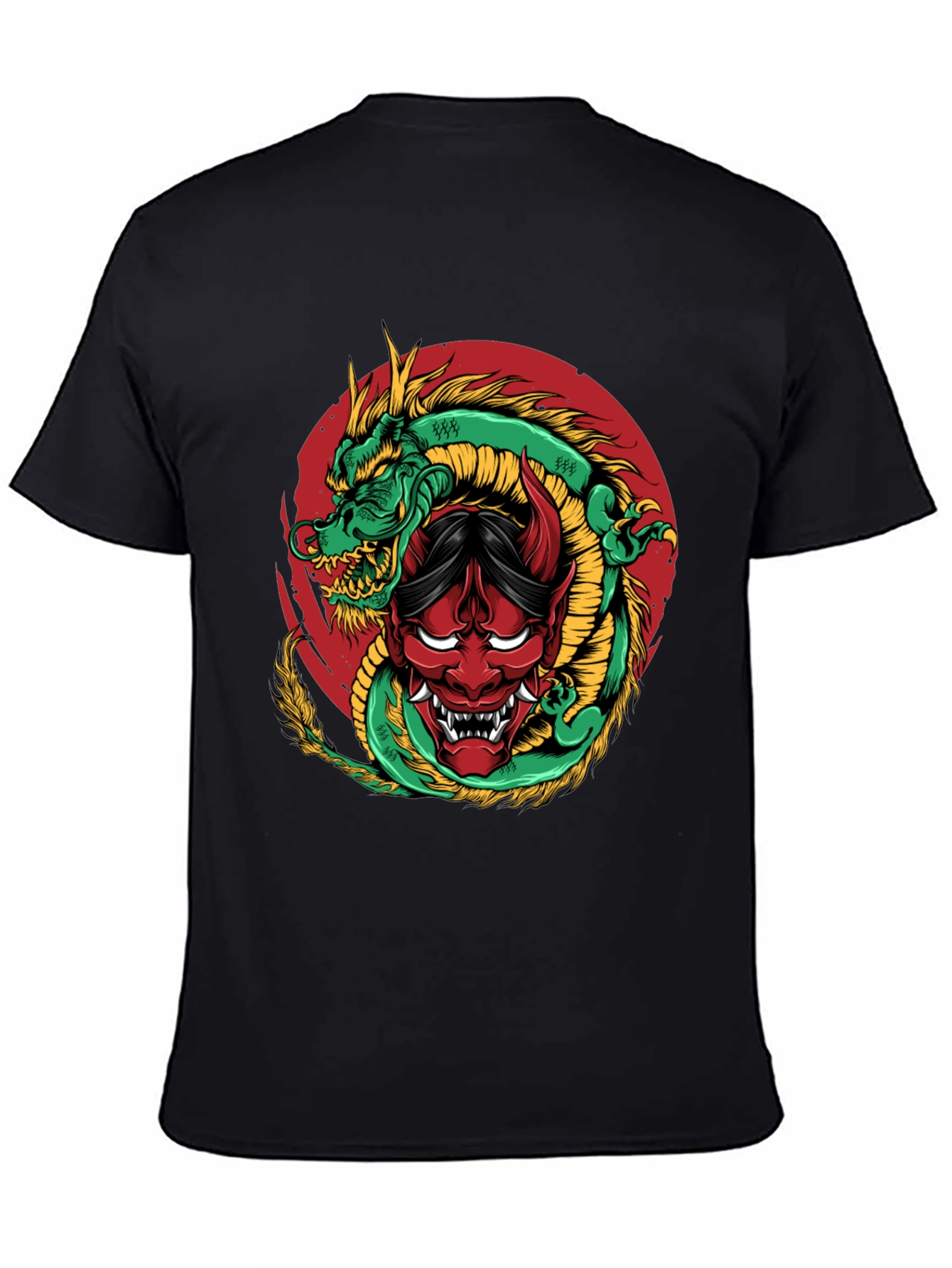 Dragon and Oni Mask Graphic T-Shirt