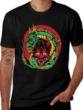Dragon and Oni Mask Graphic T-Shirt