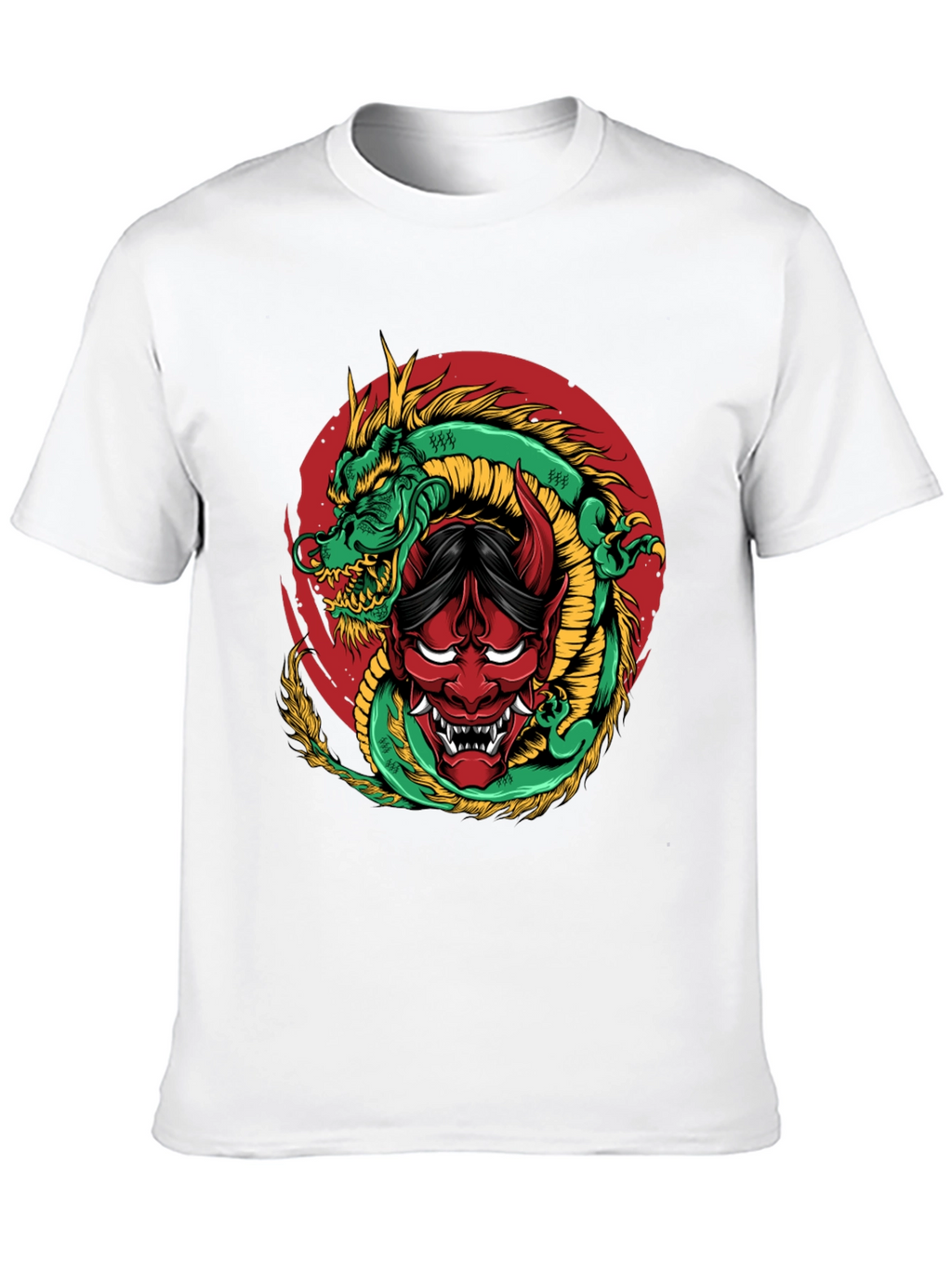 Dragon and Oni Mask Graphic T-Shirt
