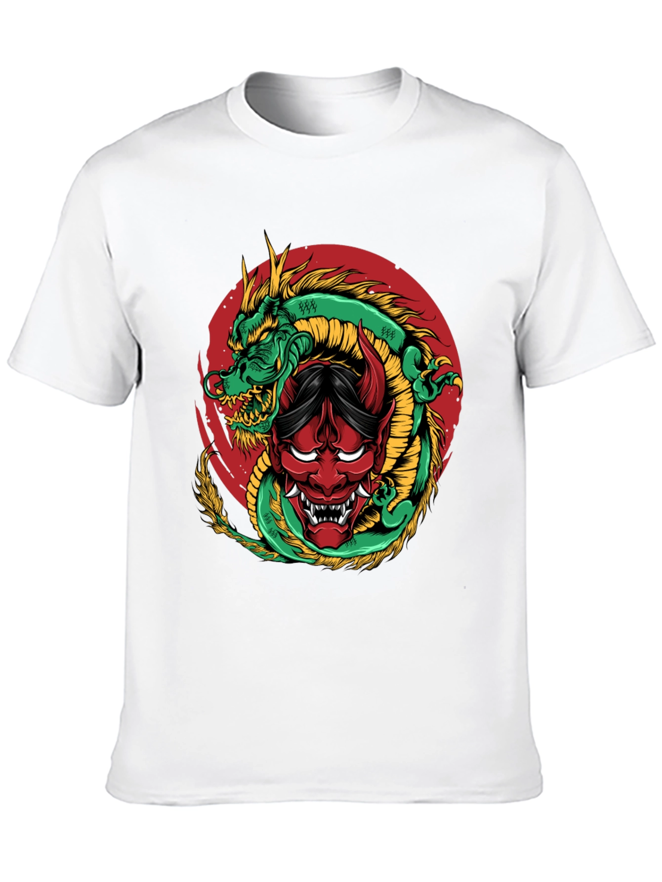 Dragon and Oni Mask Graphic T-Shirt