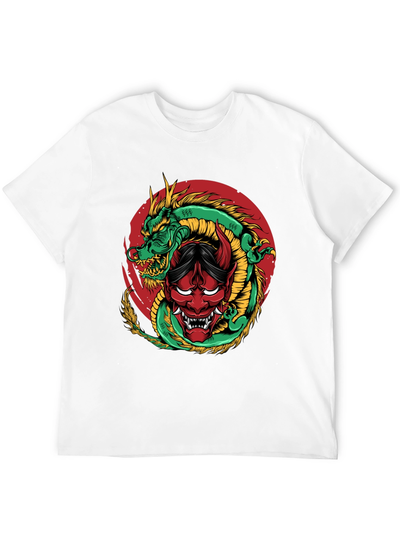 Dragon and Oni Mask Graphic T-Shirt