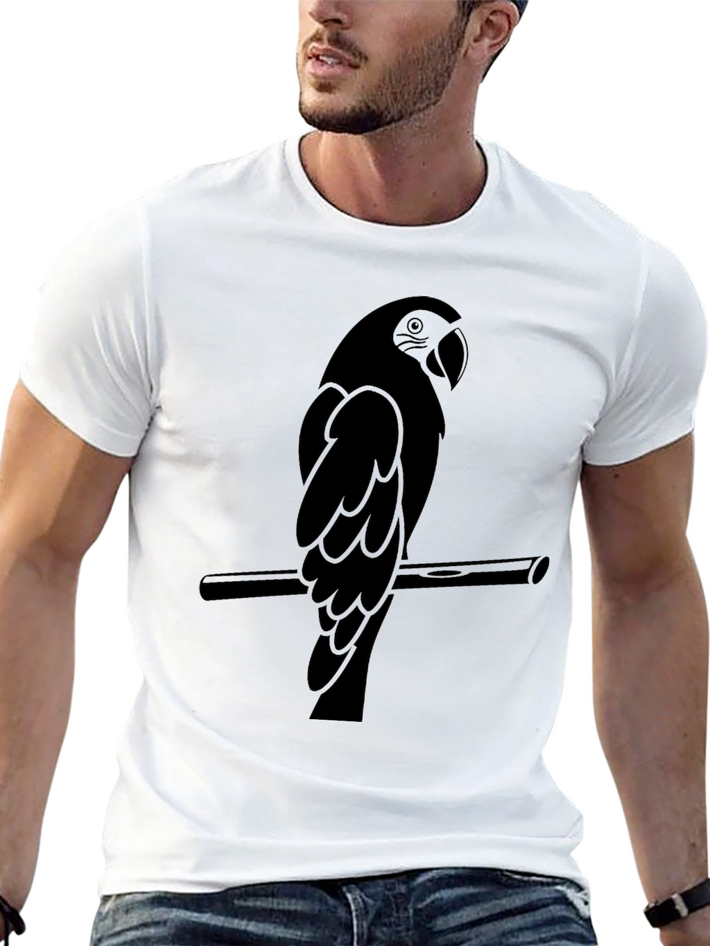 Mens Black Parrot Graphic Tee