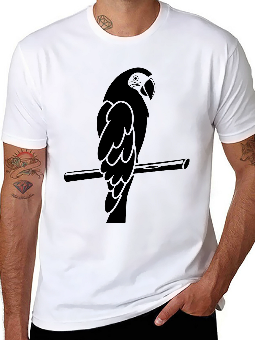 Mens Black Parrot Graphic Tee
