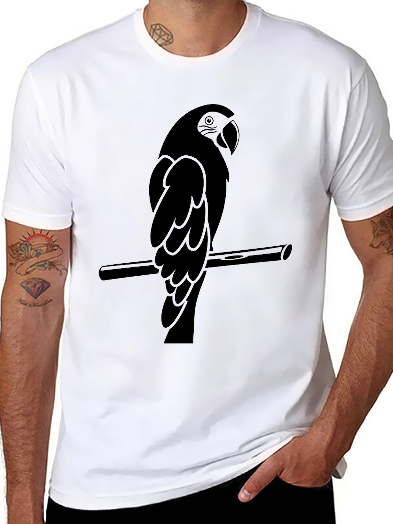 Mens Black Parrot Graphic Tee