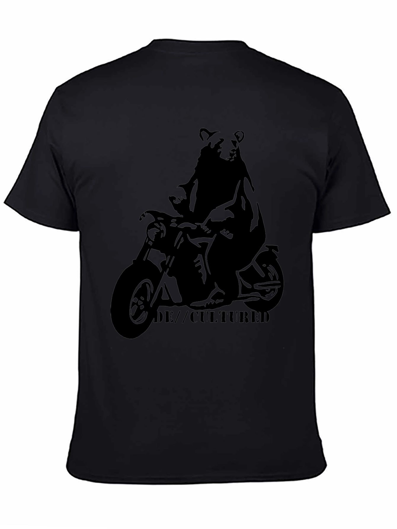 Bear on Motorcycle Graphic T-Shirt - Black
