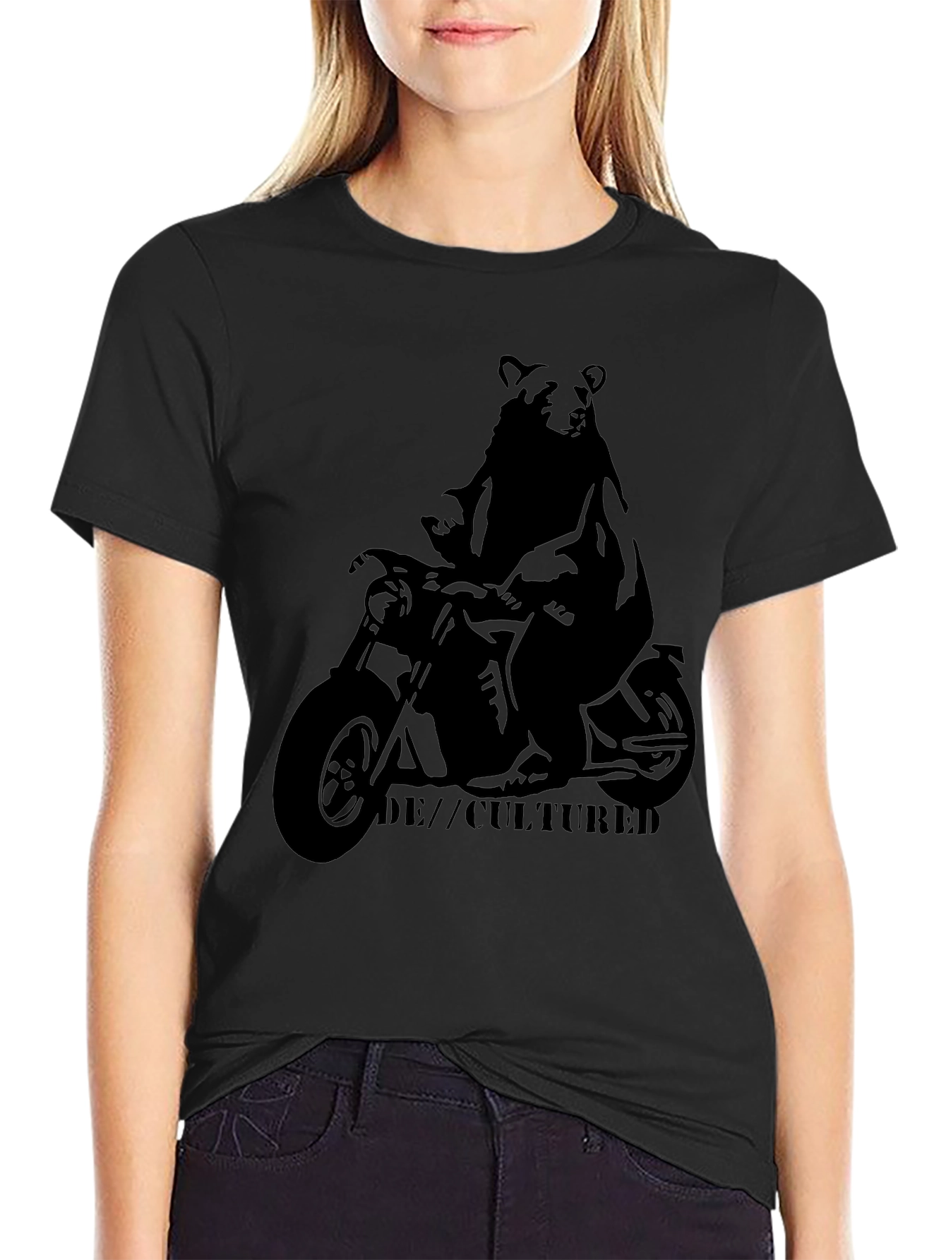 Bear on Motorcycle Graphic T-Shirt - Black