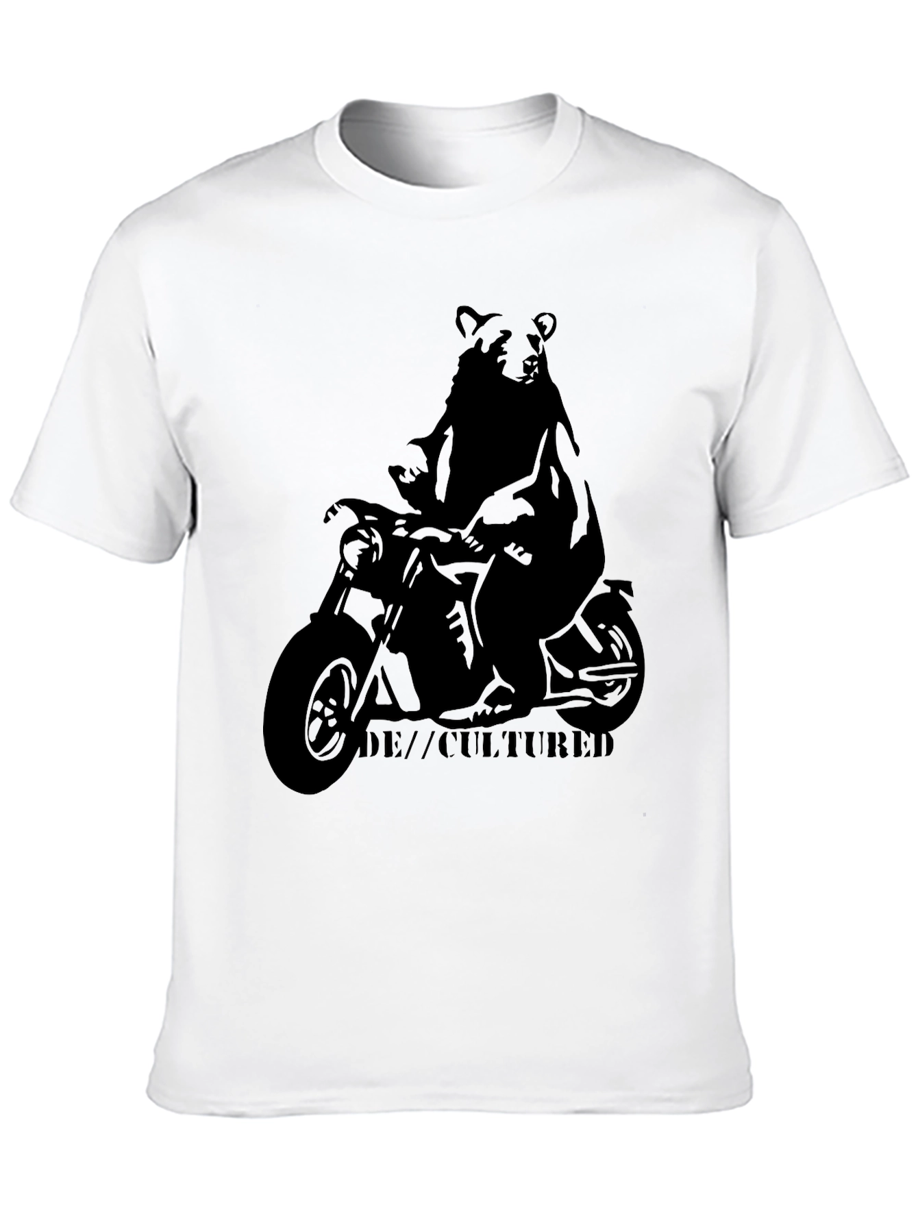 Bear on Motorcycle Graphic T-Shirt - Black